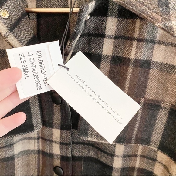 Divine Heritage XS NWT Wool Blend Plaid Check Belted Tie Waist Work Shirt Jacket - Picture 13 of 14